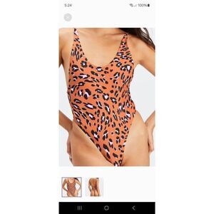 New Med Fabletic Burnt Ochre Wavy Leo Low Back Swimsuit Bathing Suit Swimwear